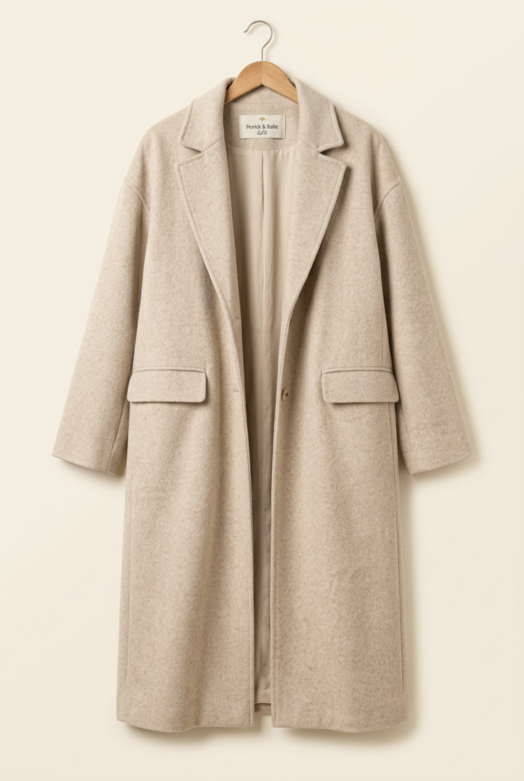 Cappotto look 01, nuova ricostruzione del davanti dalla modella
