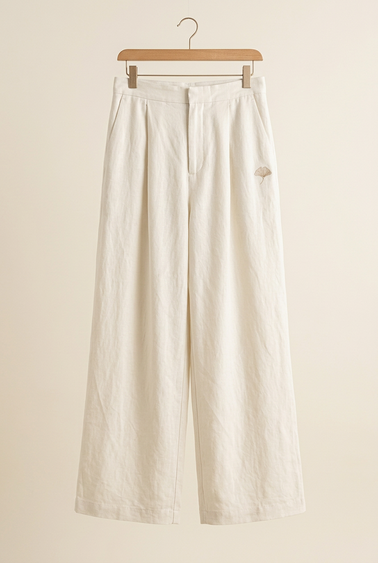Herick & Belle Japanese Heritage ivory ginkgo wide trousers, front