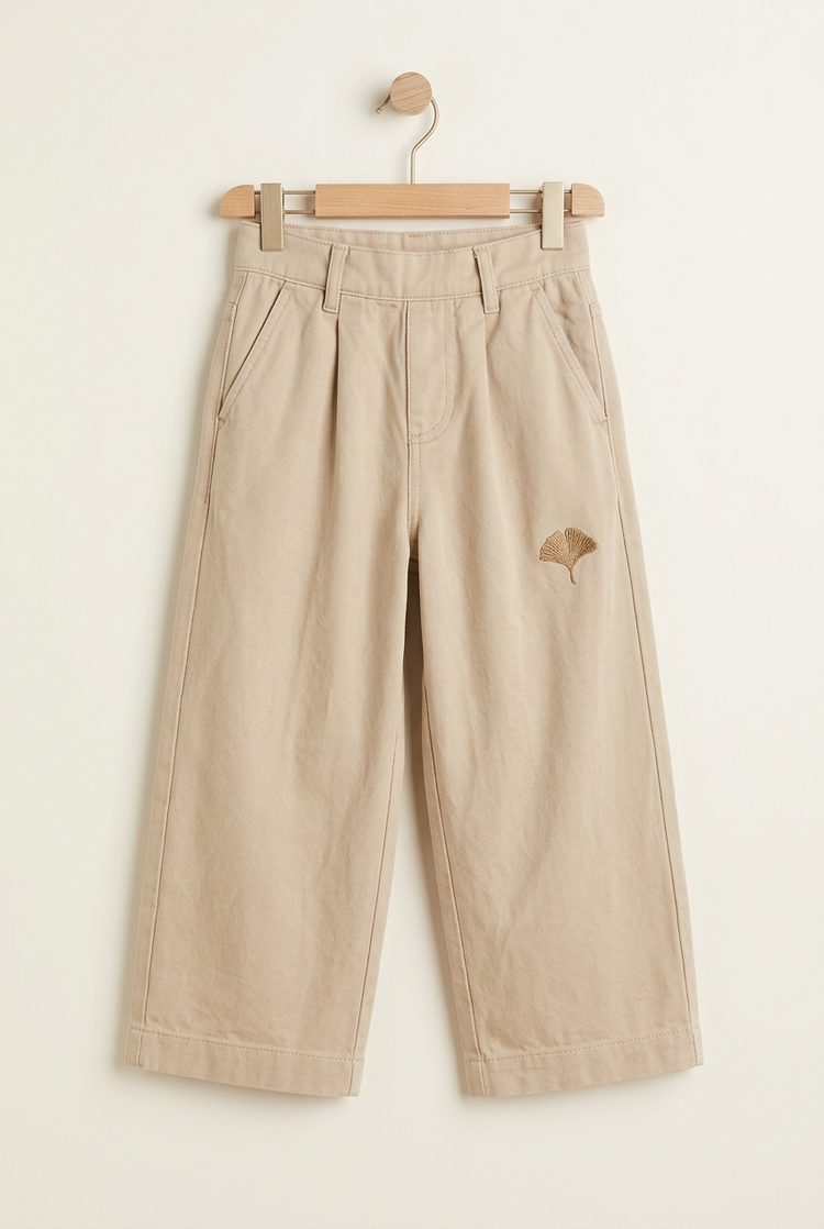 City Explorer junior pleated trousers in sand, front on hanger