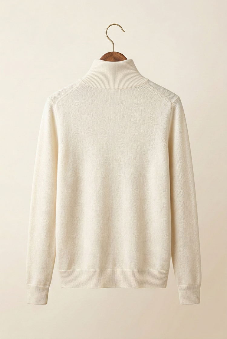 Minimal Luxury ivory fine high-neck knit, back