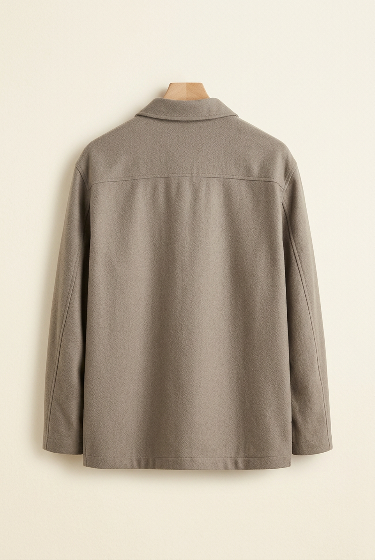 Herick & Belle Layering Style taupe overshirt, back