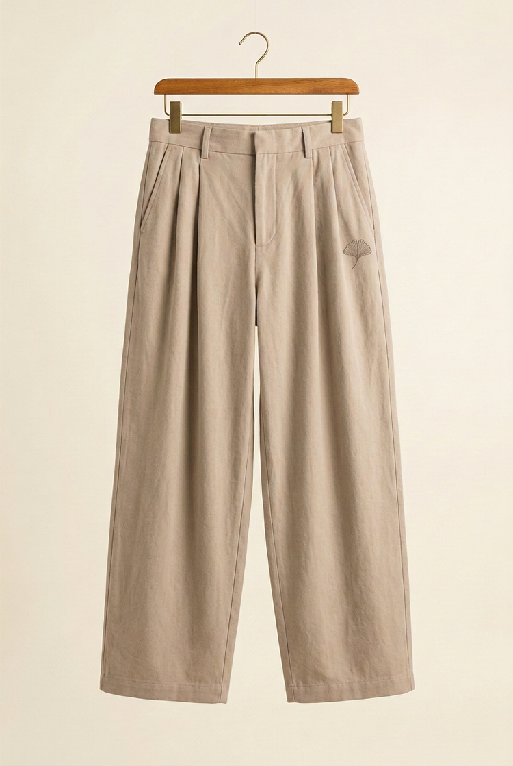Herick & Belle City Explorer sand pleated trousers with tonal ginkgo, front