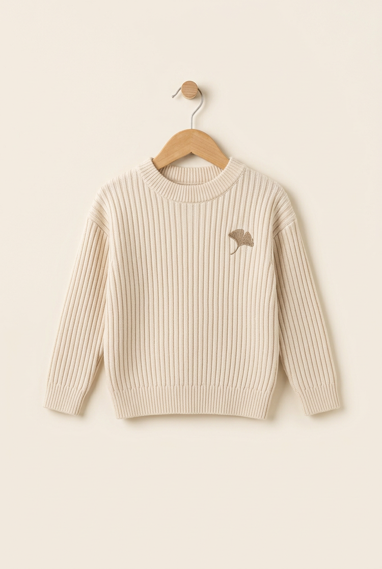 Layering Style junior ribbed knit in ivory, front on hanger
