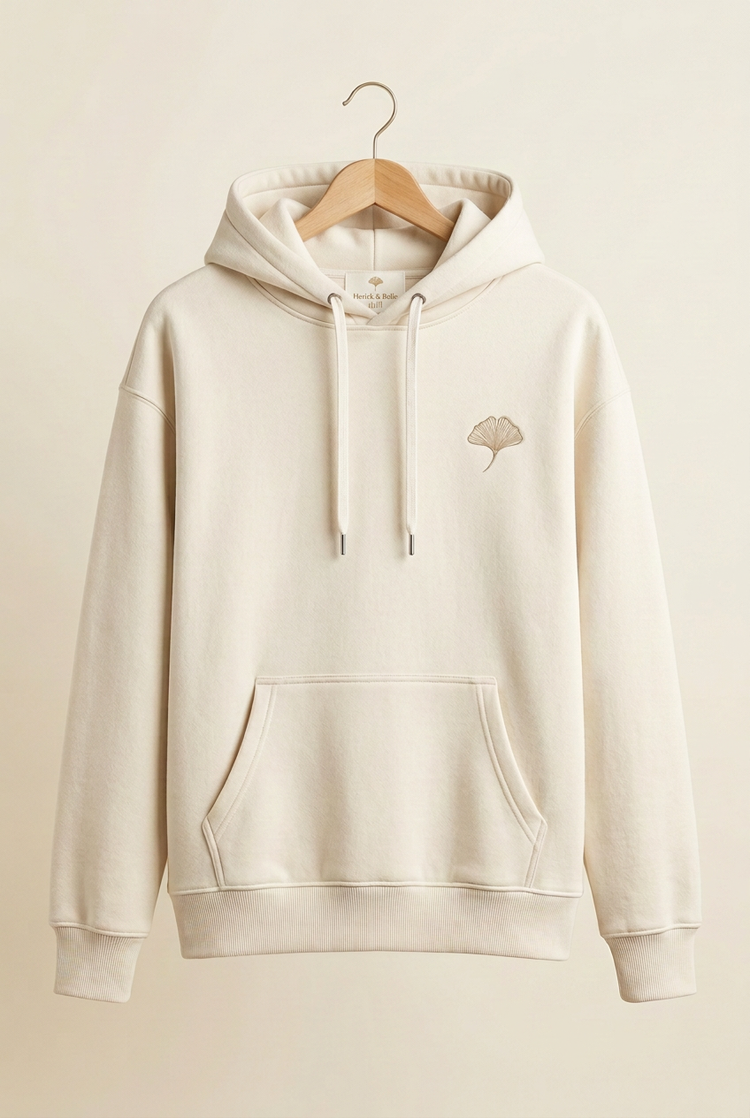 Outdoor Balance ivory hoodie with internal neck label