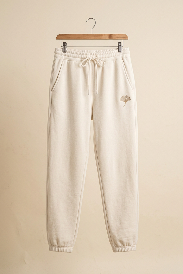Herick & Belle Sporty Minimal ivory ginkgo joggers, front