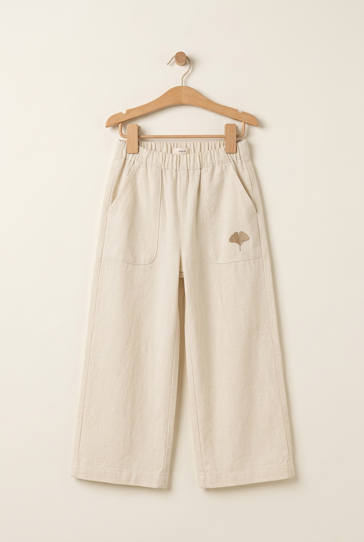 Japanese Heritage junior wide trousers in ivory, front on hanger