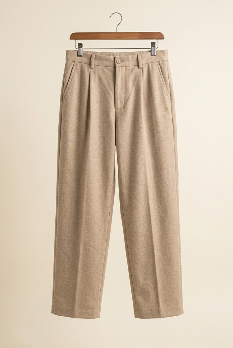 Herick & Belle Essentials sand ginkgo trousers, front