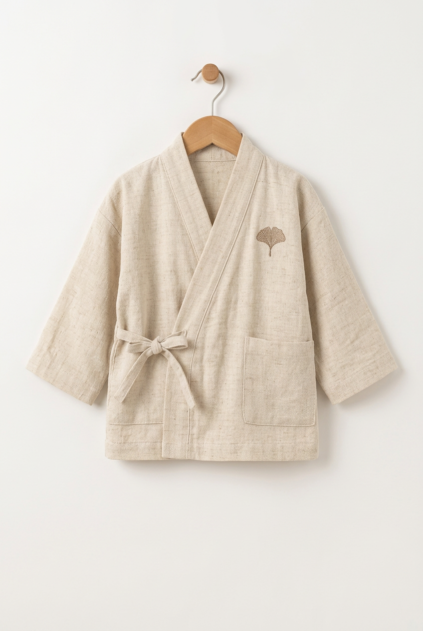 Japanese Heritage junior kimono jacket in ivory sand, front on hanger
