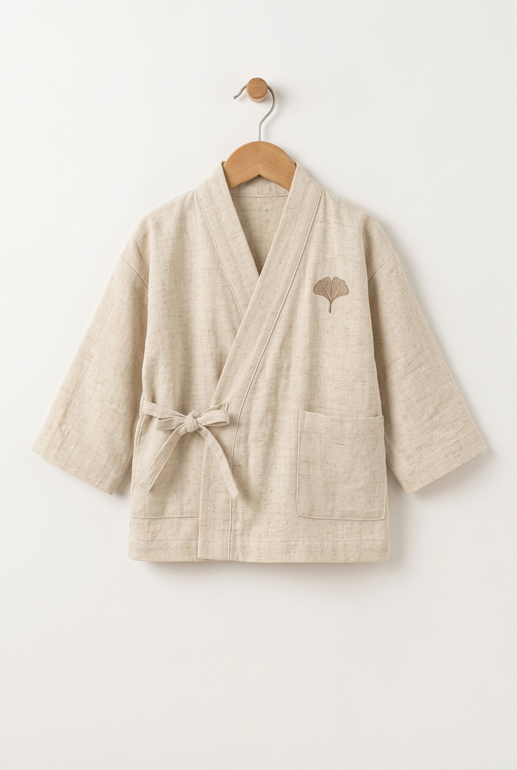 Japanese Heritage junior kimono jacket in ivory sand, front on hanger