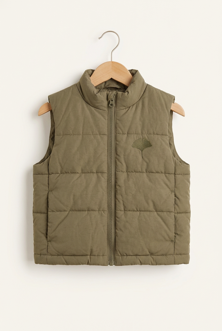 Outdoor Balance junior quilted vest in olive, front on hanger