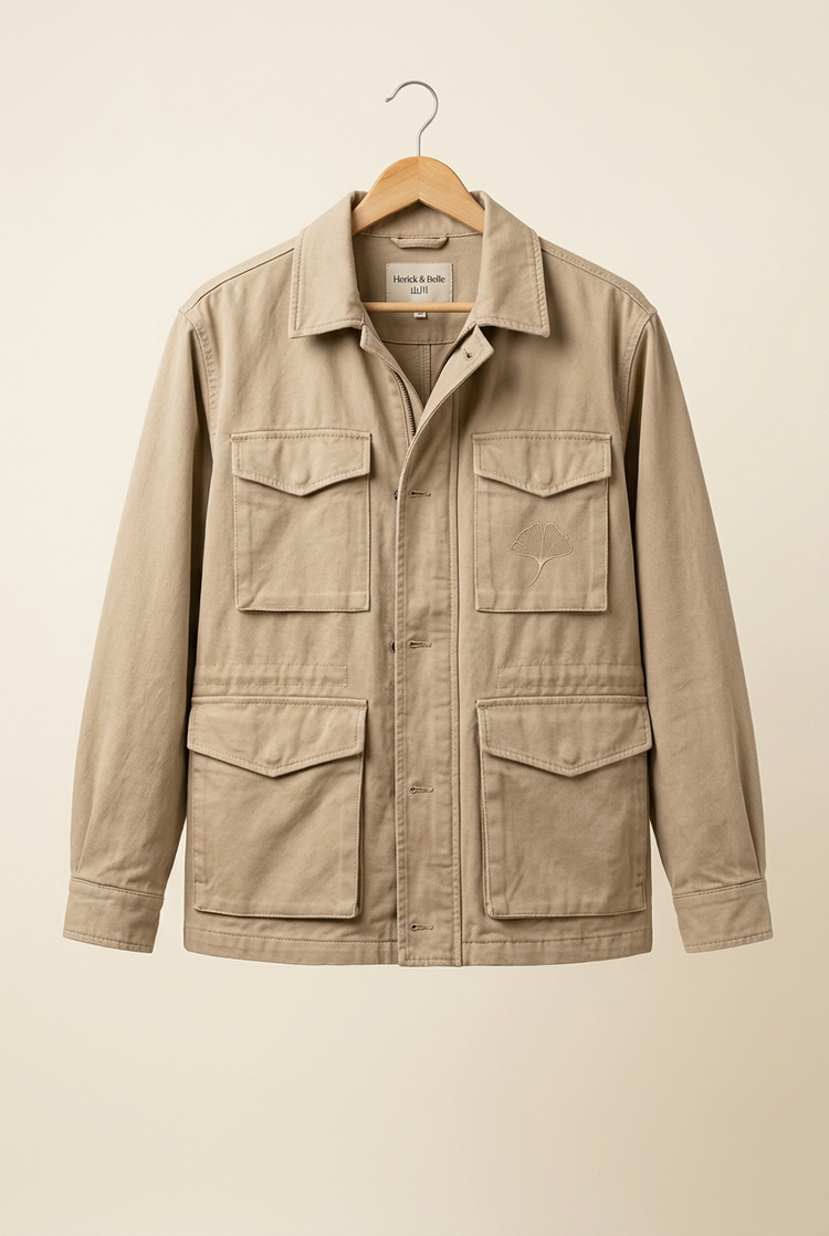 Herick & Belle Outdoor Balance sand ginkgo field jacket, front