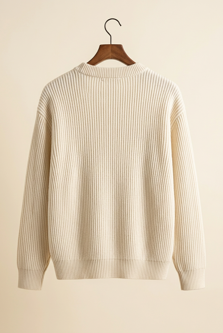 Herick & Belle Essentials ivory ribbed knit, back