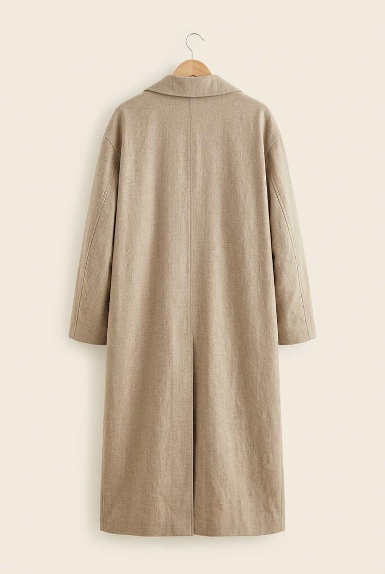 Herick & Belle Layering Style sand long overcoat, back