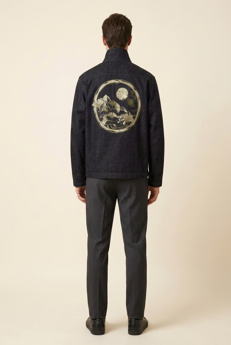 SANSEN jacket worn by model, back — AI-generated concept