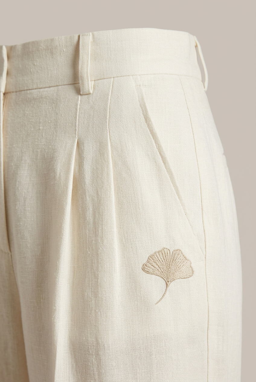 Pantaloni avorio, dettaglio ricamo