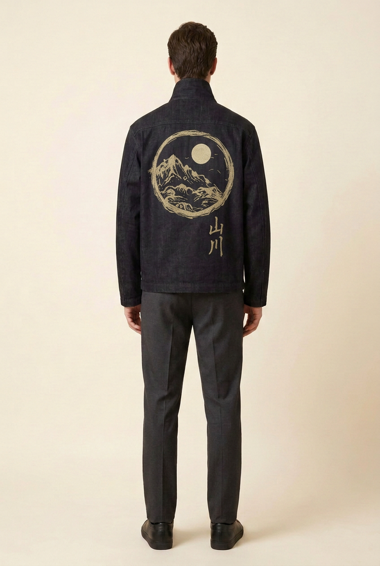 Retro indossato con montagne, luna e 山川